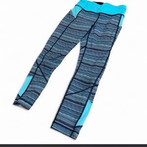 lululemon athletica Blue Striped & Aqua Panel Leggings cropped